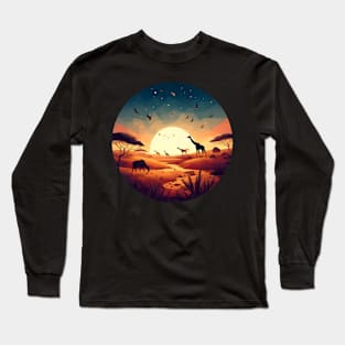 Low Poly African Savannah at Sunset Long Sleeve T-Shirt